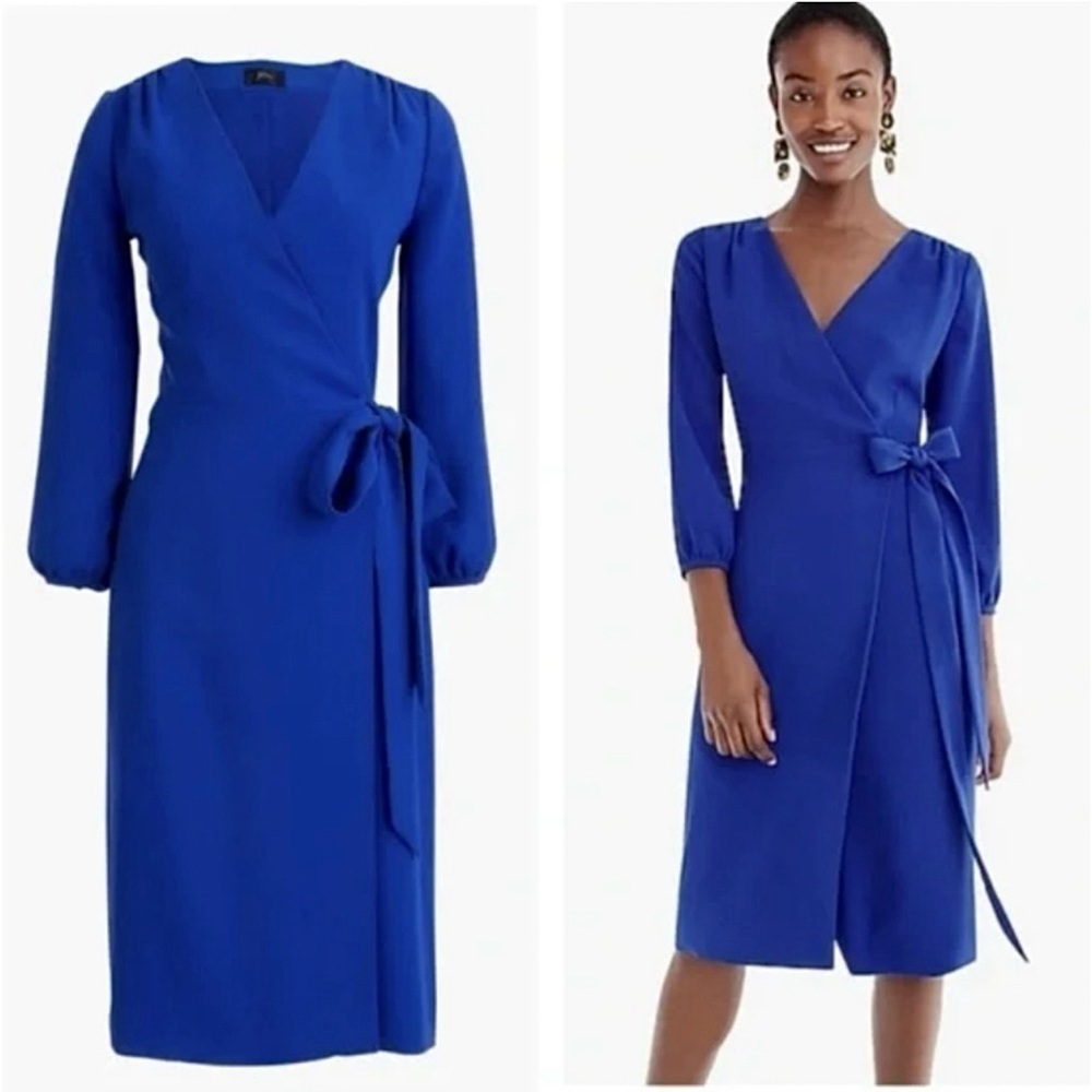 J Crew Blue Wrap 365 Crepe Moon Dress Women’s Size 8 Tall